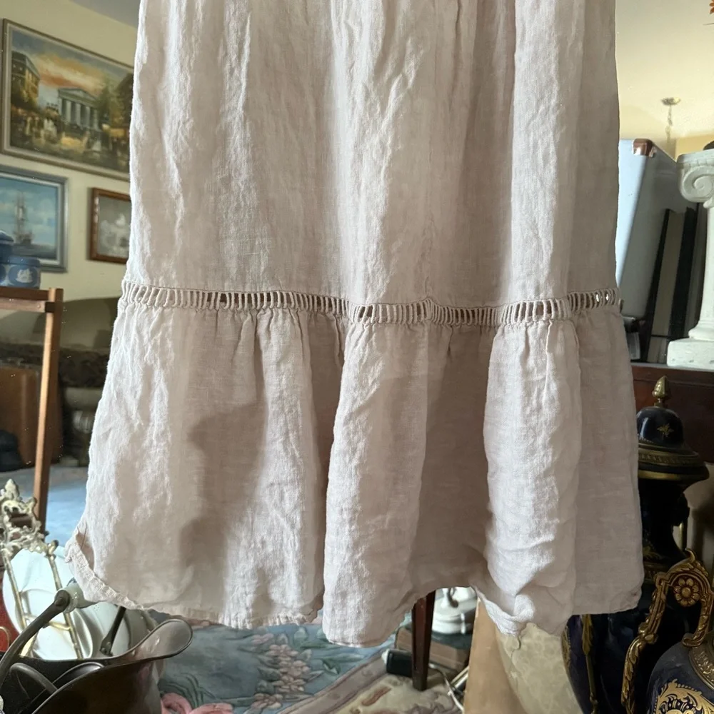 Valentina Naldi 100% Linen Beige Tiered Sleeveless Dress Made in Italy - Picture 13 of 13